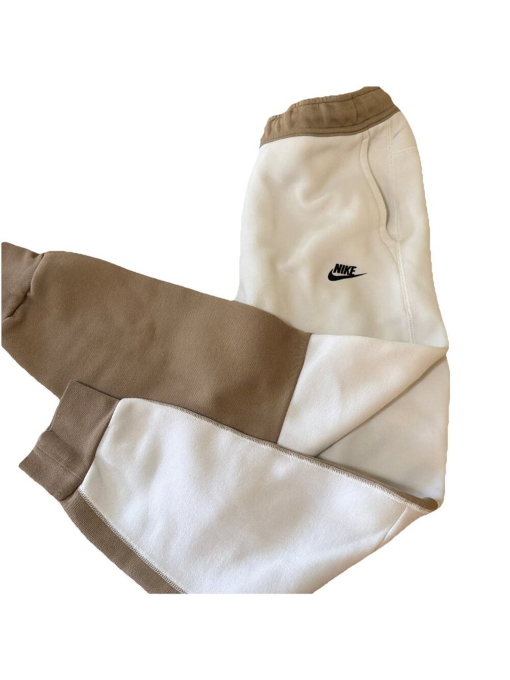Nike Tech Fleece Joggers Sz M  White Khaki Colorblock Sweatpants Side Zip Pocket
